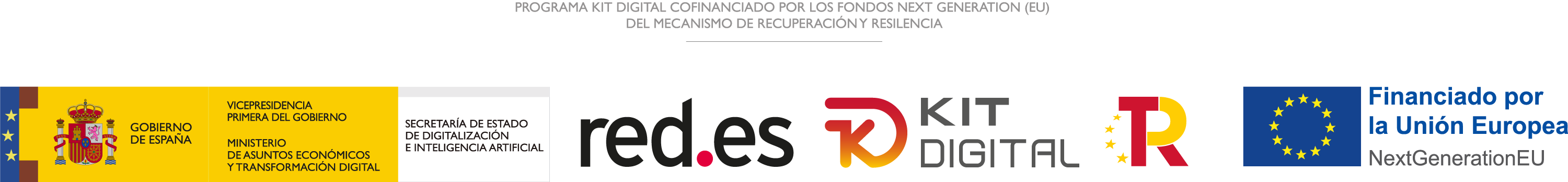 logos gobierno de España, red.es, kit digital, Plan de Recuperación, Transformación y Resiliencia y Unión Europea
